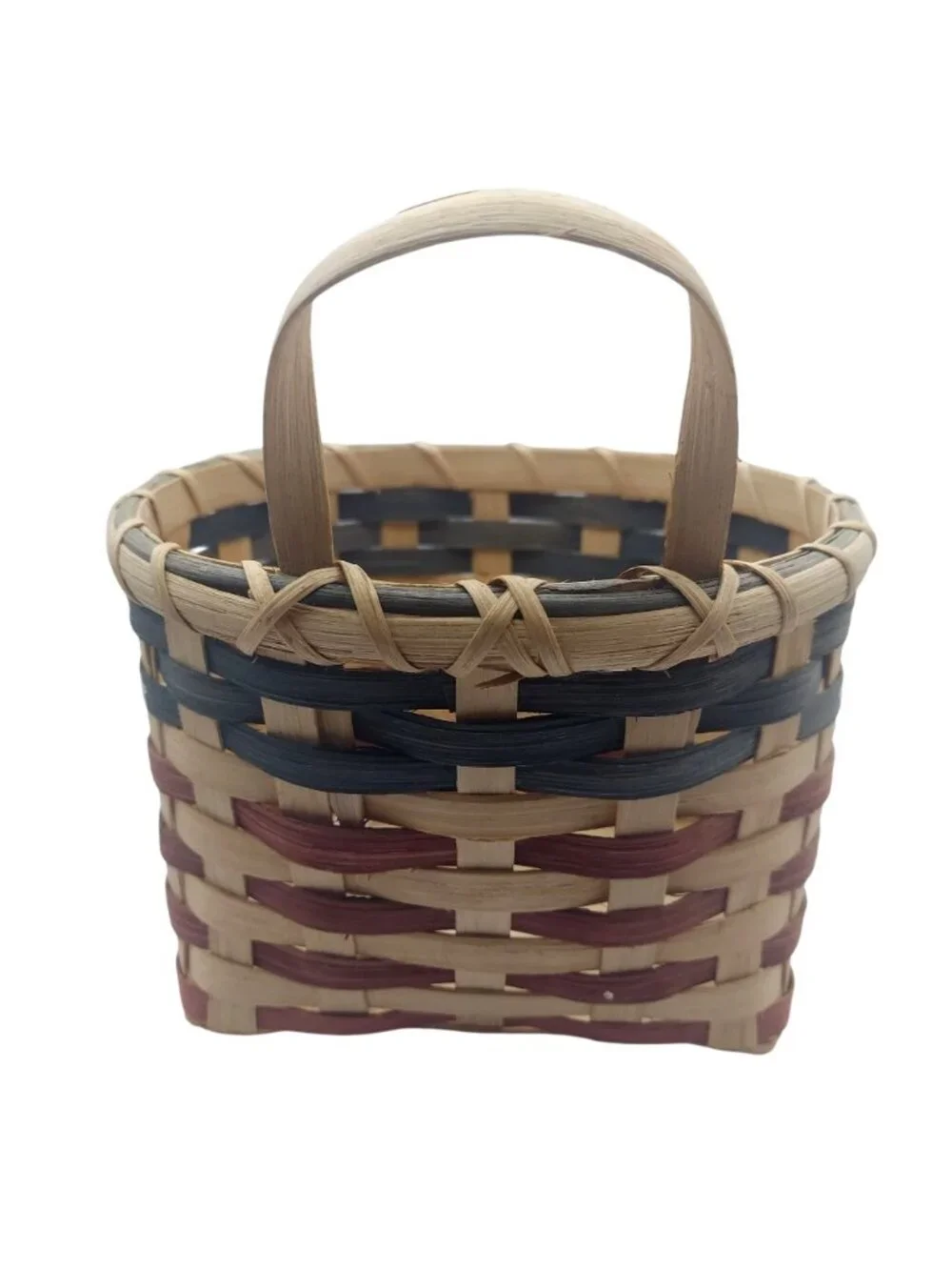 Handcrafted Americana Patriotic Basket Handle Red White Blue Woven Wall Pocket